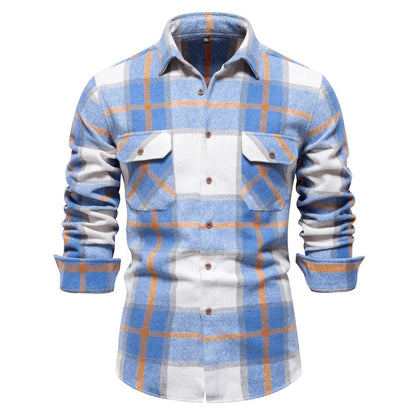 New Autumn and Winter Thicken Plaid Shirt for Men Over Jacket Men Casual Classic Double Pockets Mens Shirts