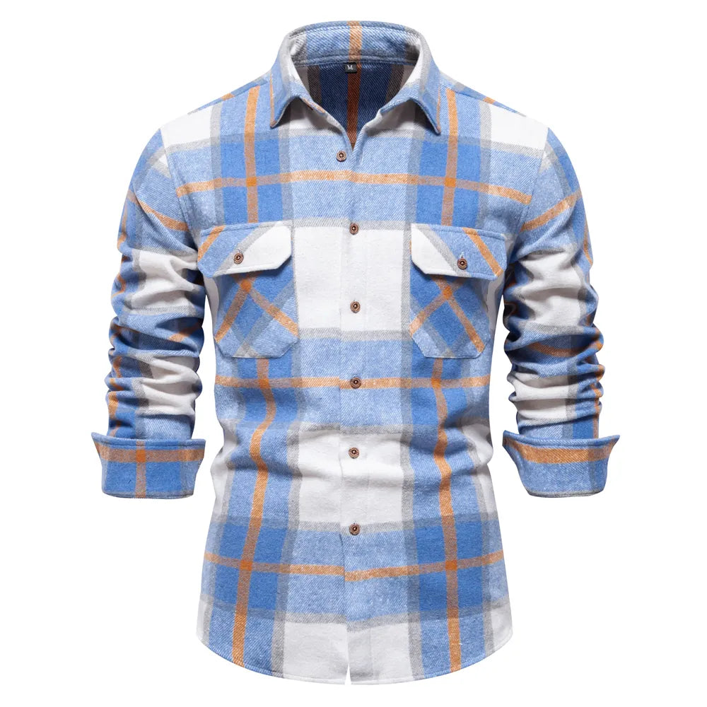 New Autumn and Winter Thicken Plaid Shirt for Men Over Jacket Men Casual Classic Double Pockets Mens Shirts