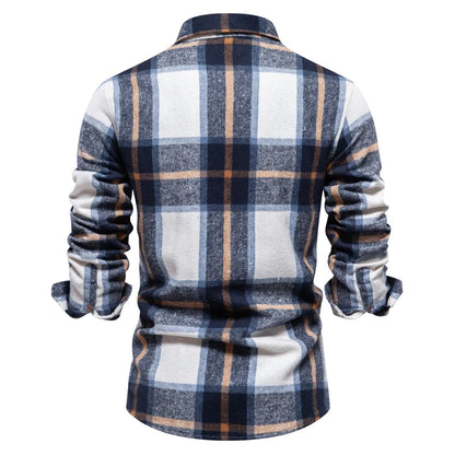 New Autumn and Winter Thicken Plaid Shirt for Men Over Jacket Men Casual Classic Double Pockets Mens Shirts