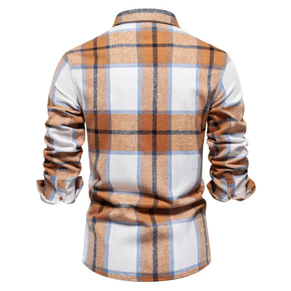 New Autumn and Winter Thicken Plaid Shirt for Men Over Jacket Men Casual Classic Double Pockets Mens Shirts