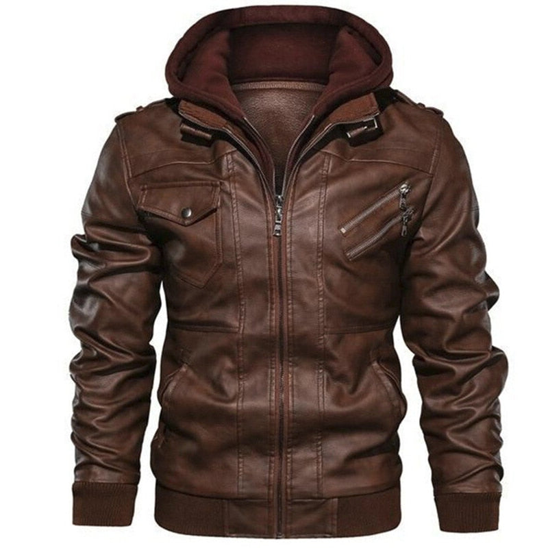 New Men Leather Jackets PU Hooded Jackets Coats Mens Autumn Winter Motorcycle Biker Faux Leather Jackets Male European Size