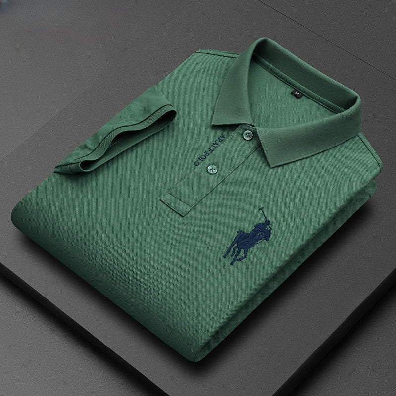 New Summer Lapel T-shirts Short Sleeve Polo Shirt Solid Color Embroidery Casual T-shirt Green