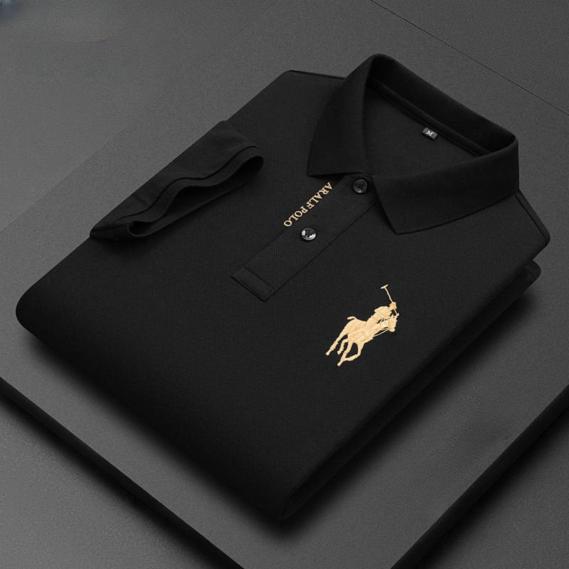 New Summer Lapel T-shirts Short Sleeve Polo Shirt Solid Color Embroidery Casual T-shirt Black