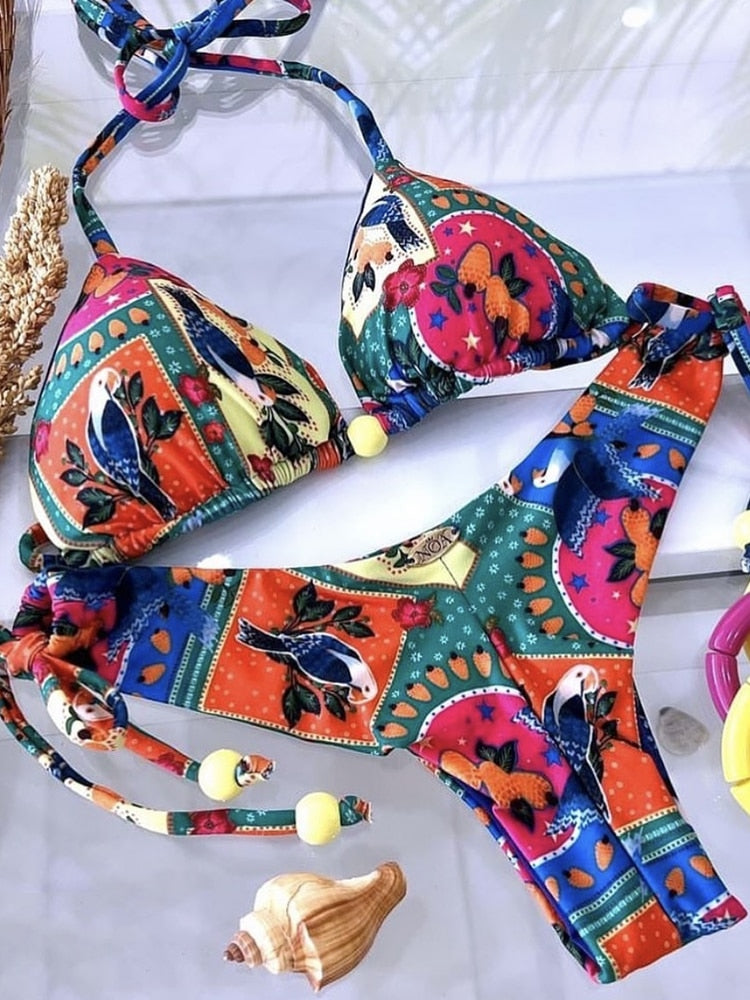 New Summer Women's Swimsuit 2023 Swimwear Sexy Print Bikinis Sets Bandage Push Up Swim Biquini Brazilian Beachwear Bathing Suit