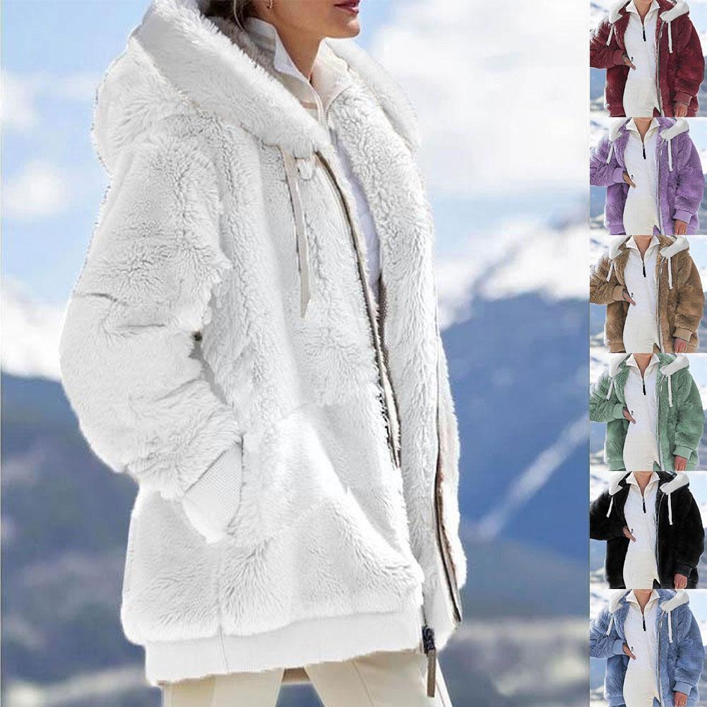 New Winter Plush Hooded Sweater Zipper Autumn Loose Winter And Zipper Women Women's Coat Hooded Warm Outwear L6c6