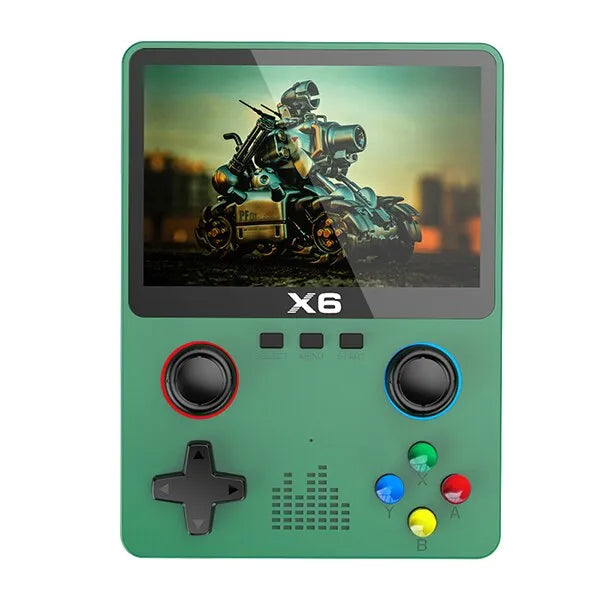 New X6 3.5Inch IPS Screen Handheld Game Player Dual Joystick 11 Simulators GBA Video Game Console for Kids Gifts Green