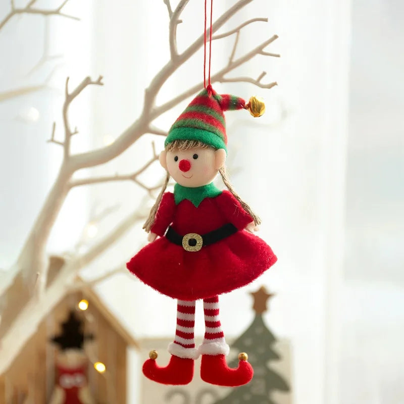 New Year Christmas Elf Doll Ornaments Xmas Tree Hanging Pendant Navidad 2021 Santa Kids Gift Christmas Home Decoration A