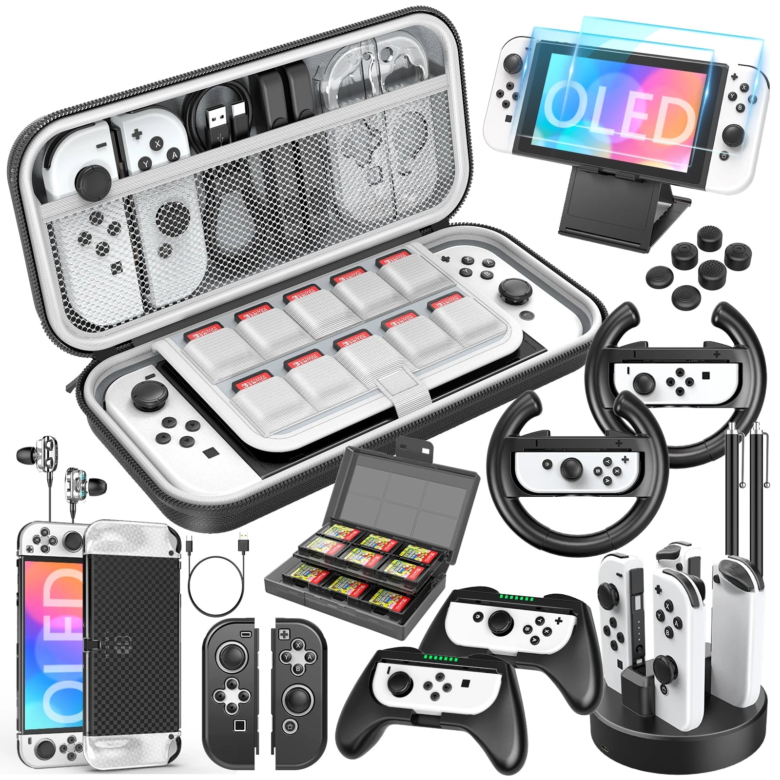 Nintendo Portable Handheld Biped Bag, Switch OLED 27 in 1 Gift Bag, with Screen Tempered Film Handle and Other Accessories Black