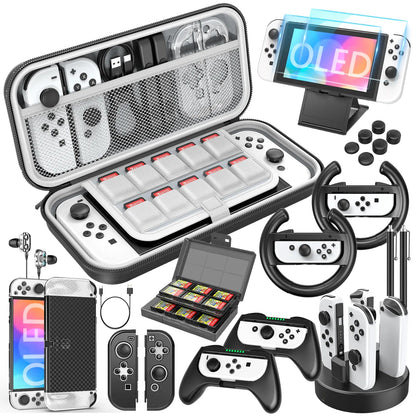 Nintendo Portable Handheld Biped Bag, Switch OLED 27 in 1 Gift Bag, with Screen Tempered Film Handle and Other Accessories