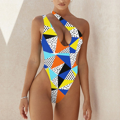 One Piece Swimsuit 2023 New Women Floral One Shoulder Swimwear Female Cut Out Monkini Bodysuit Beach Swimming Suit Beachwear 3