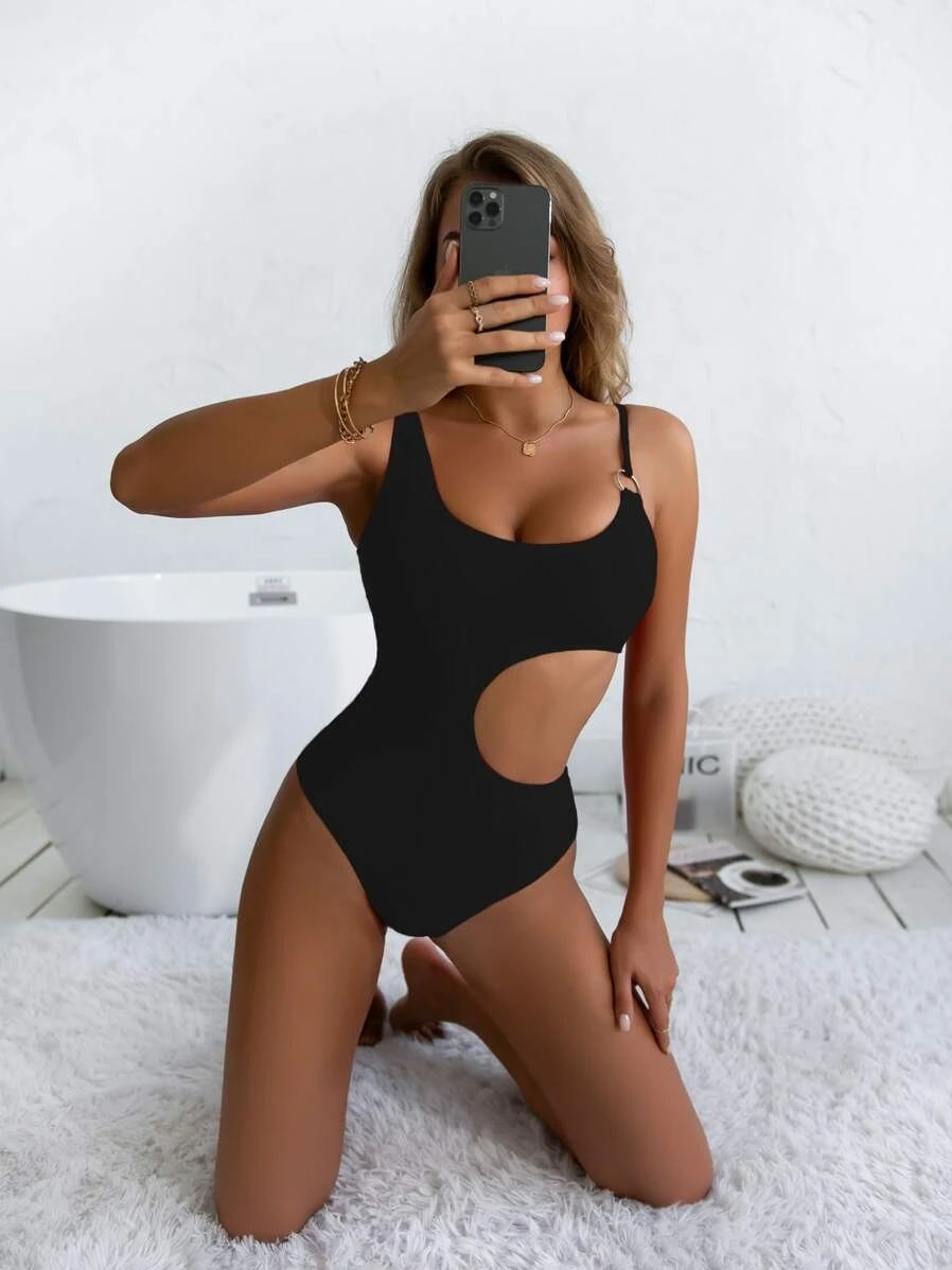 One Piece Swimsuit Women Swimwear 2023 New Brazilian Beach Female Bathing Suit Monokini Sexy Vintage Solid Black Summer Bodysuit