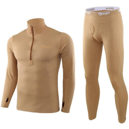 Outdoor Thermal Underwear Set Long Sleeve Tops Pants Hunting Underwear Army Tactical Gear Hiking Military Camping Warm Clothes 154khaki