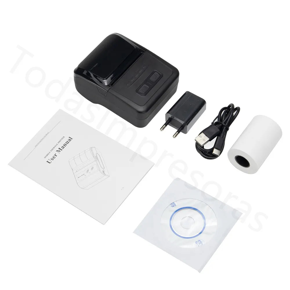 Portable Mini 58mm Wireless Thermal Receipt Ticket Printer Mobile Phone Bill Machine Bluetooth Printer Type-C Battery Recargable Standard Printer