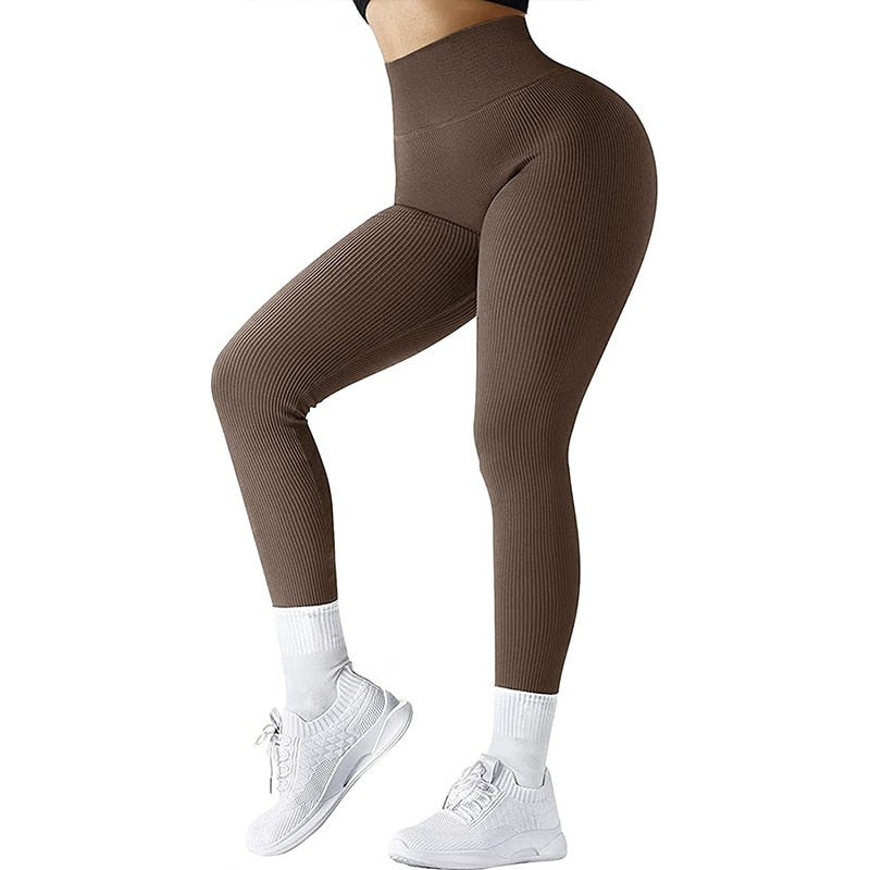 Push Up Leggings Women's Yoga Pants Ribbed Seamless Leggings GYM High Waist Pants Hip Lift Tights Sports Leggings For Women