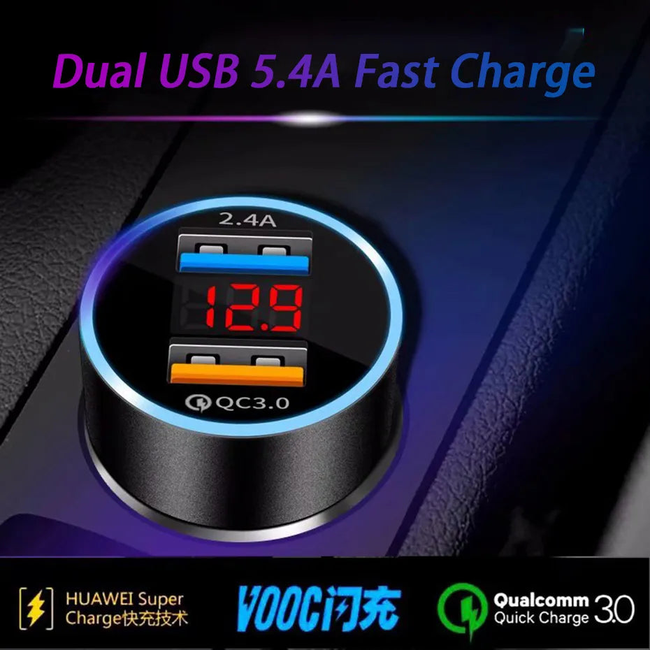 High Quality 3.1A Dual USB Car Charger 2 Port LCD Display Voltmeter 12-24V Cigarette Lighter Socket Car Charger Adapter