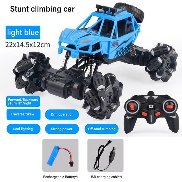 RC Car 4WD Radio Control Stunt Car Twisting Vehicle Drift RC Toys 360 Degree Rotating With With LED Light Off-Road for Kid Blue Upgraded