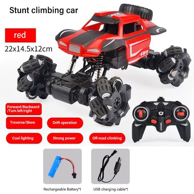 RC Car 4WD Radio Control Stunt Car Twisting Vehicle Drift RC Toys 360 Degree Rotating With With LED Light Off-Road for Kid Red Upgraded