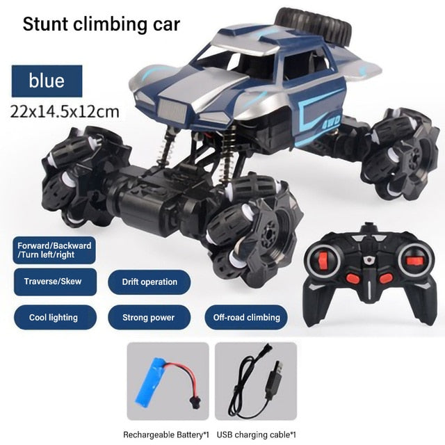 RC Car 4WD Radio Control Stunt Car Twisting Vehicle Drift RC Toys 360 Degree Rotating With With LED Light Off-Road for Kid Gray Upgraded