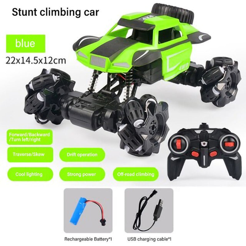 RC Car 4WD Radio Control Stunt Car Twisting Vehicle Drift RC Toys 360 Degree Rotating with with LED Light Off-Road for Kid Green Upgraded