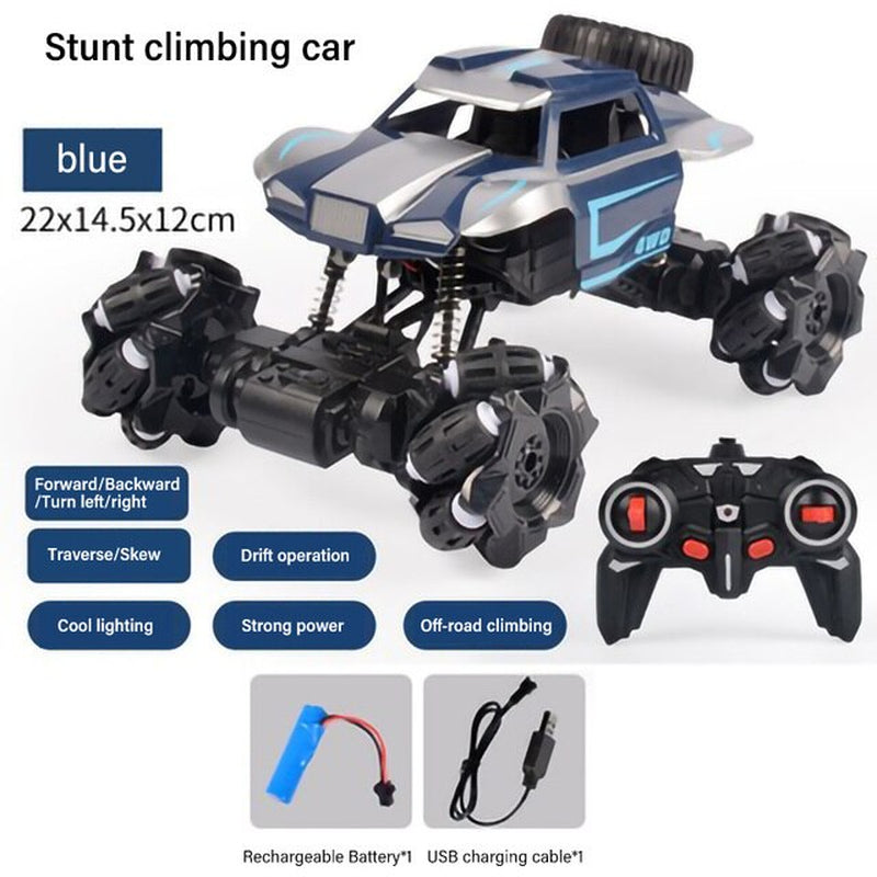 RC Car 4WD Radio Control Stunt Car Twisting Vehicle Drift RC Toys 360 Degree Rotating with with LED Light Off-Road for Kid Gray Upgraded