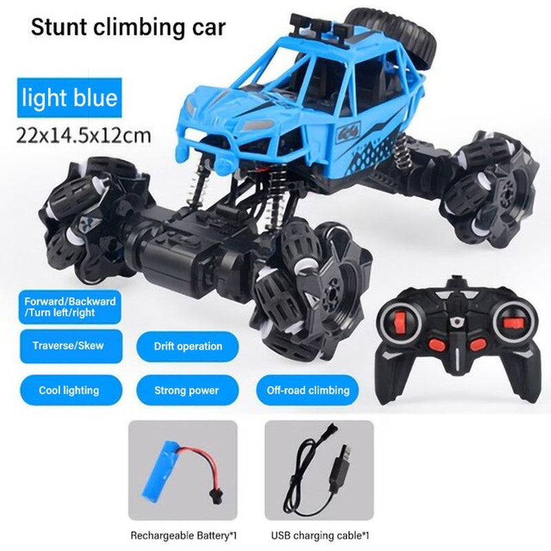 RC Car 4WD Radio Control Stunt Car Twisting Vehicle Drift RC Toys 360 Degree Rotating with with LED Light Off-Road for Kid Blue
