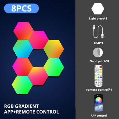 RGB WIFI LED Hexagon Light Indoor Wall Light APP Remote Control Night Light Computer Game Room Bedroom Bedside Decoration 8PCS China