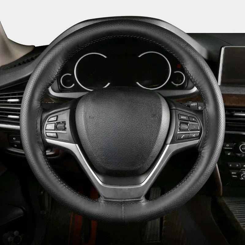 Real Cowhide Car Steering Wheel Cover Braid 38cm 15inch Hand-stitched Soft Non-slip Genuine Leather Auto Steering Wheel Case