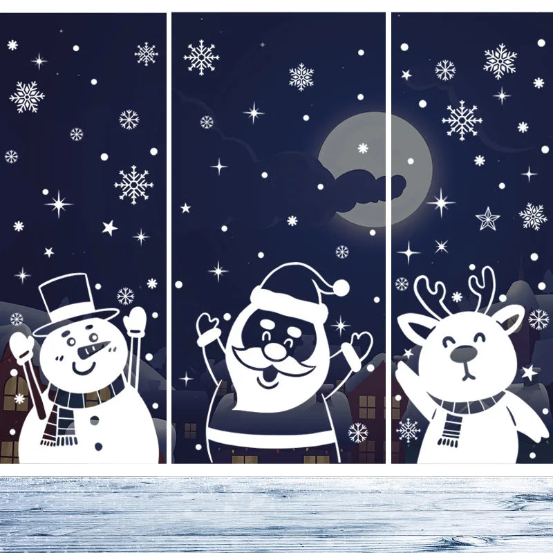 1Set Santa Claus Snowman Elk Window Stickers Snowflake Electrostatic Wall Sticker 2024 Christmas Decoration For Home New Year