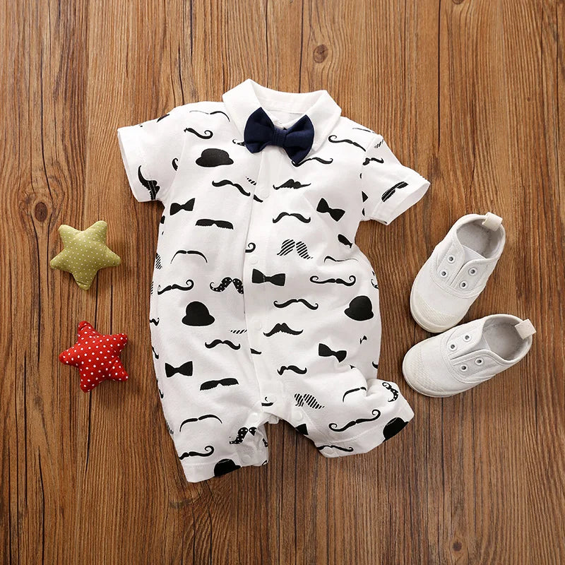 Summer Newborn Baby Romper Gentleman Onesies Jumpsuit Toddler Infant Clothes Baby Outfit Short sleeve0-18Months Ivory