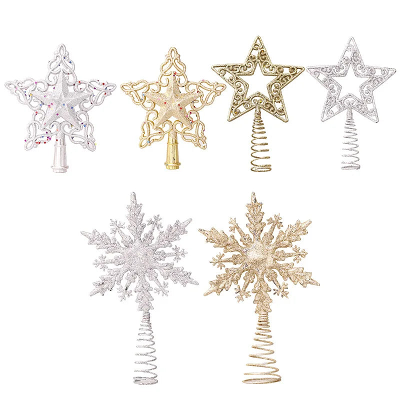 Snowflake Christmas Tree Topper Glitter Hollow Gold Star Xmas Tree Ornaments Christmas Decorations For Home 2023 Xmas New Year