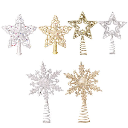 Snowflake Christmas Tree Topper Glitter Hollow Gold Star Xmas Tree Ornaments Christmas Decorations For Home 2023 Xmas New Year