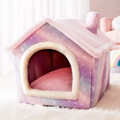 Soft Cat Bed Deep Sleep House Dog Cat Winter House Removable Cushion Enclosed Pet Tent For Kittens Puppy Cama Gato Supplies colorful