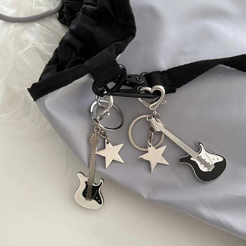 Guitar Keychain Love Heart Star Key Chain For Women Girl Y2K Sweet Keychain Cool Trend Hanging Pendant Vintage Accessories