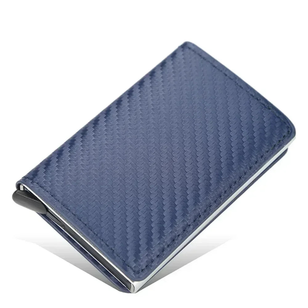 Credit Card Holder Men Wallet RFID Blocking Protected Aluminium Box PU leather Wallets with Money Clip Designer pasjeshouder Blue Carbon Fiber 3