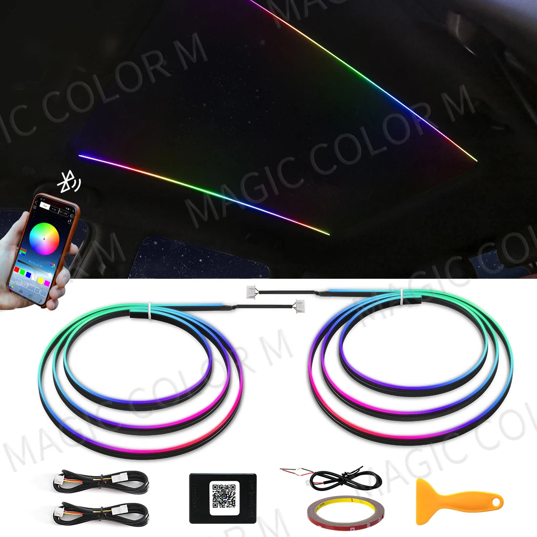 140cm 55.12" Car Sunroof Ambient Lights LED Skylight Symphony RGB Interior Acrylic Strips Decoration Atmosphere Lamp App Control