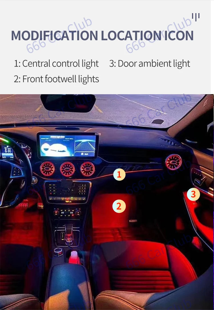 12 Colours Ambient Lights For Mercedes-Benz A/CLA/GLA W176 W117 W156 A45 CLA45 LED Car Air Vents Turbine Nozzle Decorate Lamp