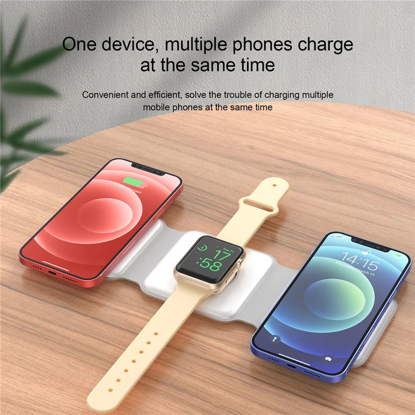 3 In 1 Magnetic Wireless Charger Pad Stand Foldable for iPhone 15 14 13 12 11 Apple Watch AirPods 15W Fast Charging Dock Station