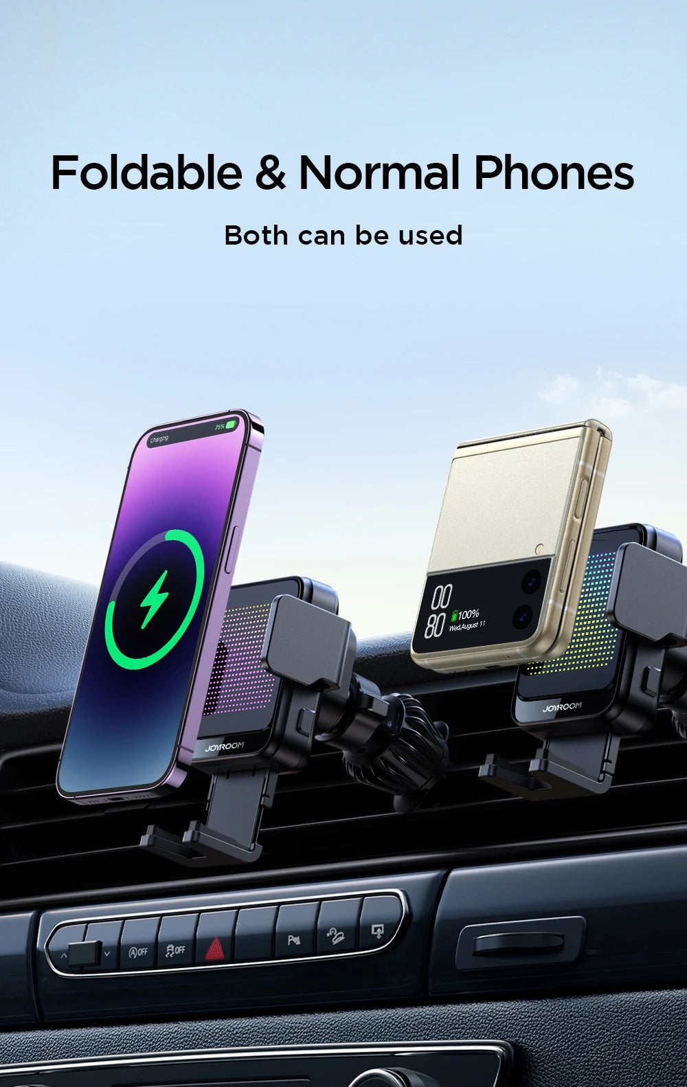 Joyroom 15W Wireless Charging Car Phone Holder Automatic Fast Charger For iPhone 14 13 12 Pro Max Samsung Z Flip Phone Holder