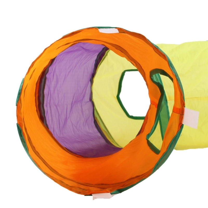 Collapsible Cats Tunnel Cats Toy Playing Tunnels Durable Polyester Hideaway Rainbow-Color L-Shape Tube for Small Animal