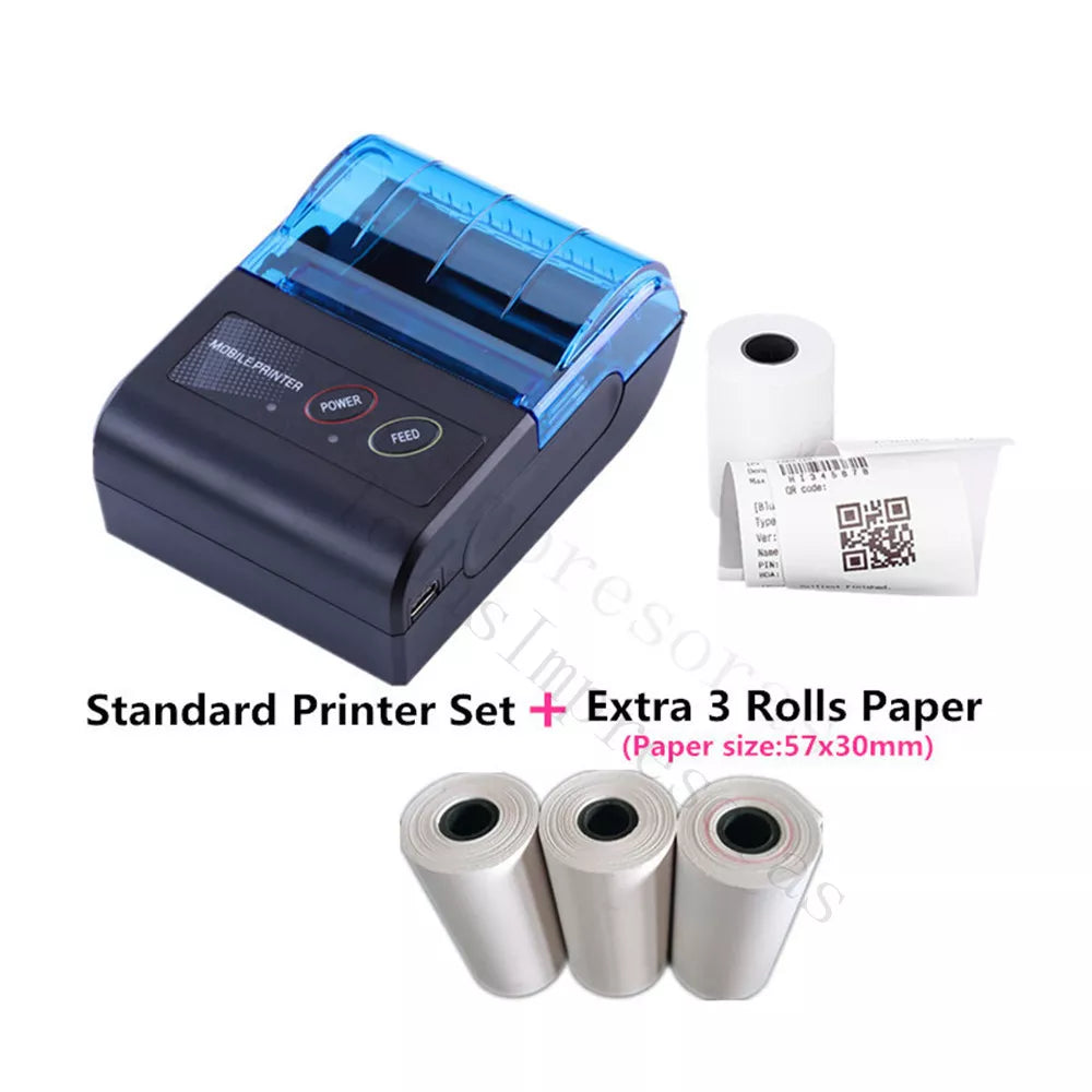 Mini Portable Thermal Printer Wireless Receipt Printer 58mm Ink-free USB BT ESC/POS Windows Android PC Factura Impresora Termica Add 3 Rolls Paper 1