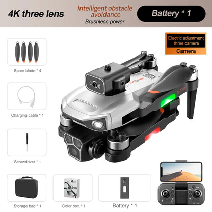 M1s Mini Drone 4k Profesional Three HD Camera Obstacle Avoidance Aerial Photography Brushless Motor Foldable Rc Quadcopter Toys Grey 4K 1B CHINA