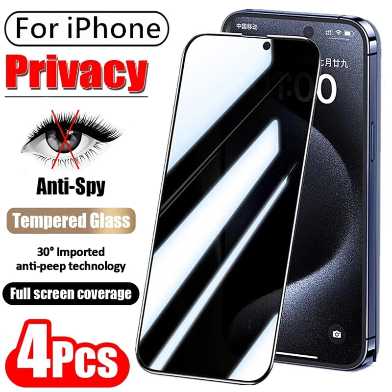 4Pcs Anti-spy Tempered Glass For IPhone 15 11 12 13 Pro Max Full Cover Privacy Screen Protector For iPhone 14 15 Plus XS MAX XR 4Pcs Privacy Glass