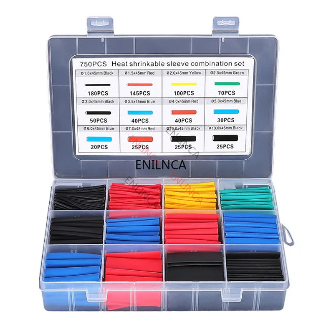 127-750pcs Heat-shrink Tubing Thermoresistant Tube Heat Shrink Wrapping Kit Electrical Connection Wire Cable Insulation Sleeving