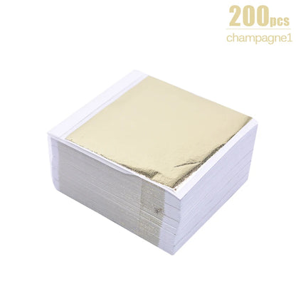 100/200 Sheets Imitation Gold Silver Foil Paper Leaf Gilding DIY Art Craft Paper Birthday Party Wedding Cake Dessert Decorations 200pcs champagne1