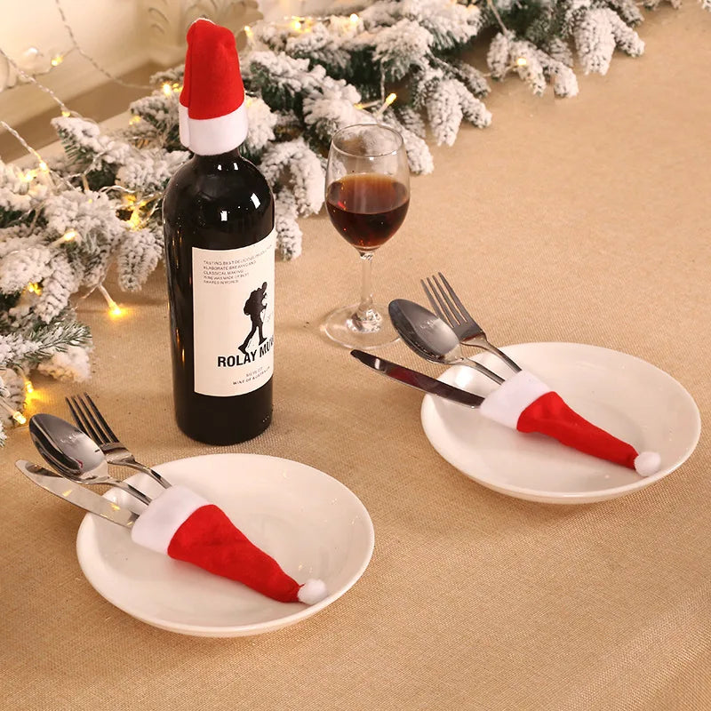 Christmas Tableware Holder Bag Xmas Hat Fork Knife Cutlery Bags 2023 Christmas Decorations for Home Table Navidad New Year 2024