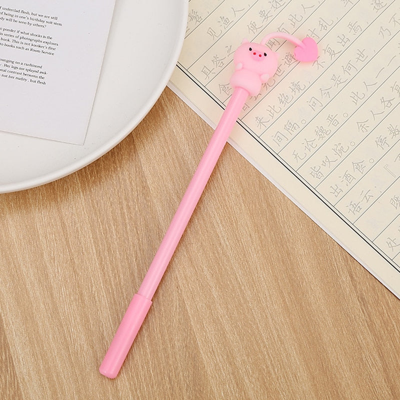 Novelty Rabbit Cat Hamster Pig Animal Gel Pen 0.5mm Ink Cute Kawaii Cartoon Pens for Writing Exam Signing School Supplies Gift Pink pig Black