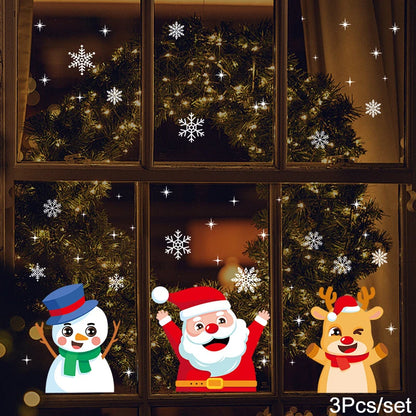 1Set Santa Claus Snowman Elk Window Stickers Snowflake Electrostatic Wall Sticker 2024 Christmas Decoration For Home New Year set35