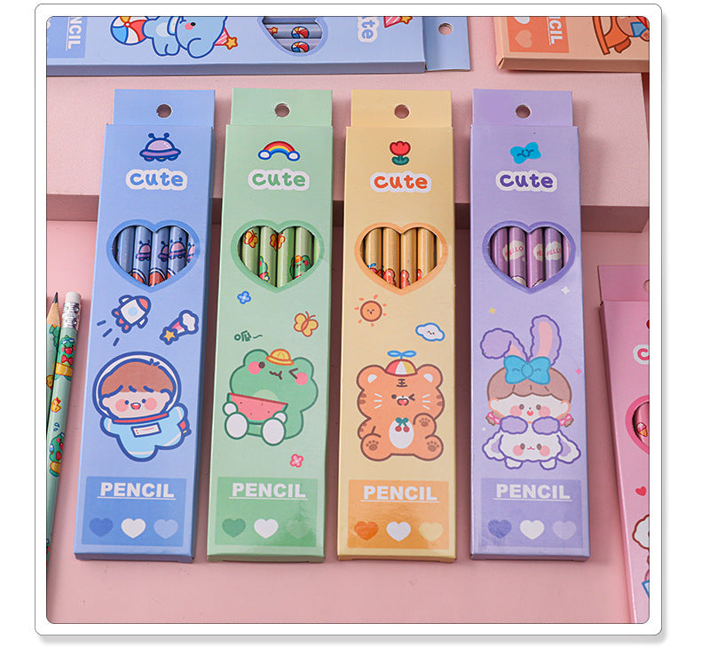 6 Pcs/Set Sweetheart Cute Pencil Children HB Painting Sketch Pen Primary School Students Writing Exam Stationery Supplies Gifts