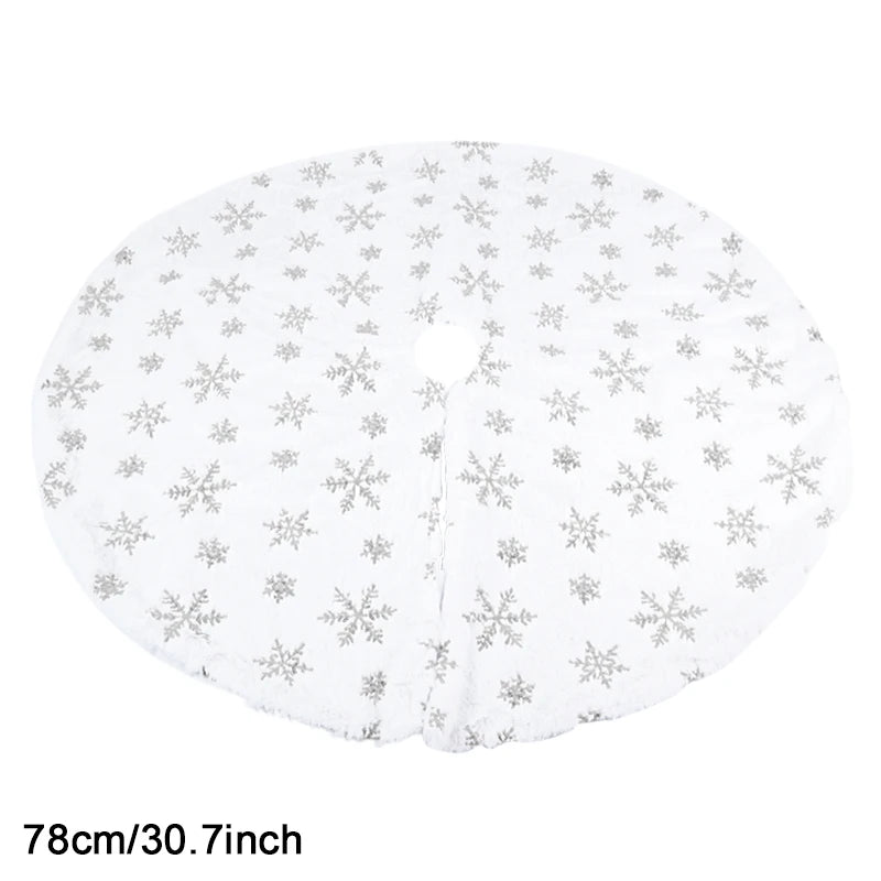 Silver Snowflake Christmas Tree Skirt White Plush Xmas Tree Base Cover Carpet Christmas Decorations For Home Natal New Year 2023 78cm silver