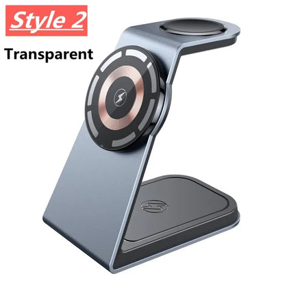 3 In 1 Magnetic Wireless Charger Stand Transparent For iPhone 12 13 14 Pro Max Apple Watch Airpods Fast Charging Dock Station Black Transparent